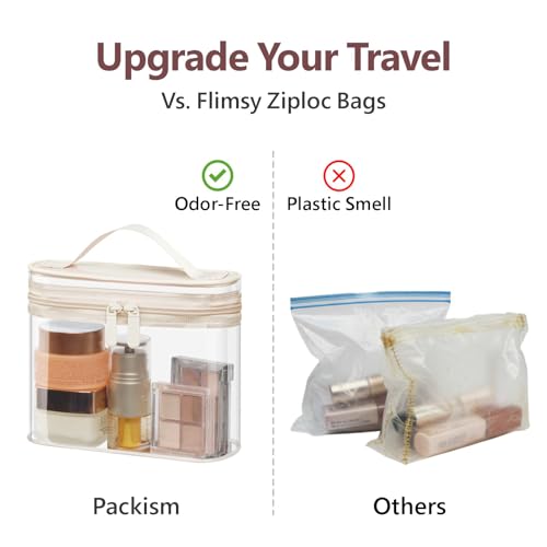 Clear Makeup Bag for Travel (Bright Beige / Mixed Size Series (1 Medium + 1 Large))