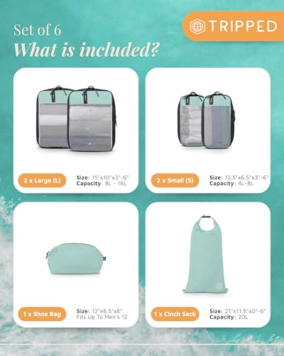 Space Saving Compression Packing Cubes 6 (Dusty Teal Mesh - 6 Piece)