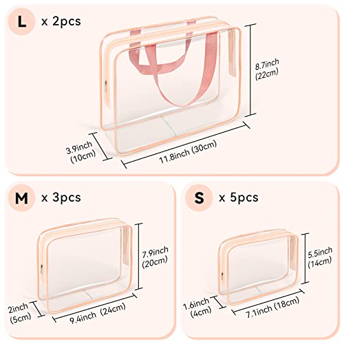 10 PCS Clear Travel Bags for Toiletries (Orange-Pink)