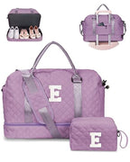 Women Duffle Bag with Shoe Compartment Travel Bags with Makeup Bag (Purple / E)