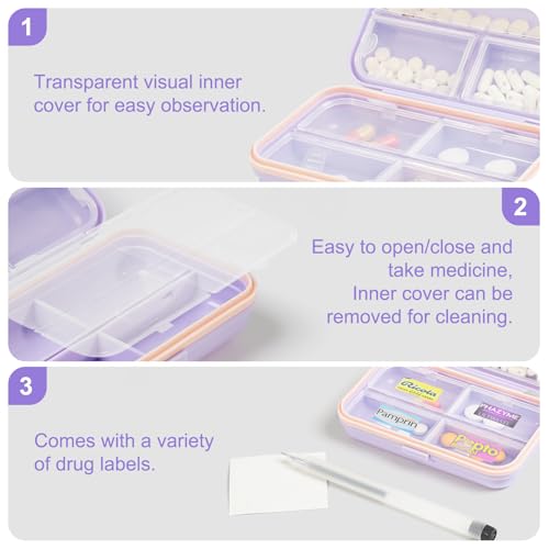 Travel Pill Organizer Box with Medicine Labels Purple (L / Purple)