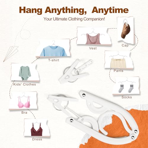 White Travel Hangers with Clips (10 Pack + 10 x Clips + 1 x Storage bag / White)