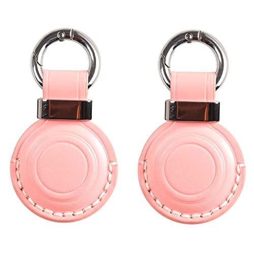2 Pack KEEPXYZ Genuine Leather Keychain Holder Compatible with Airtag ([2 Pack] Pink V2.0)