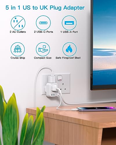 US to UK Ireland Travel Plug Adapter (Type G - UK Ireland)