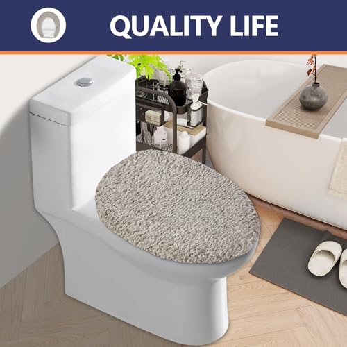 Microfiber Elongated Toilet Seat Cover 19.5"x 15" Machine Washable (Light Grey / Elongated)