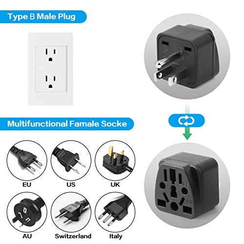 2 Pack US Travel Plug Adapter (Black)