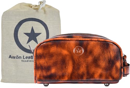 10" Premium Leather Toiletry Travel Pouch With Waterproof Lining (Canary Brown)