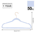 Velvet Hangers 50 Pack Non Slip Heavy Duty Light Blue Rose Gold Hooks (Light Blue/Rose Gold / 50-Pack)