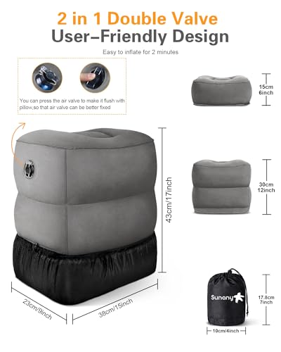Inflatable Foot Rest Pillow for Airplane Travel (Dark Grey / 2 Pack (Regular Premium))