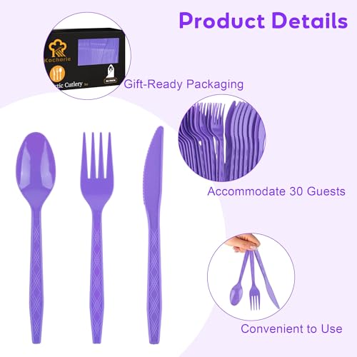 90 Pieces Purple Plastic Cutlery Set (Purple)