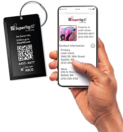 Web Enabled Smart Aluminum Convertible Luggage ID Tag + Braided Steel Loop (Midnight Black)