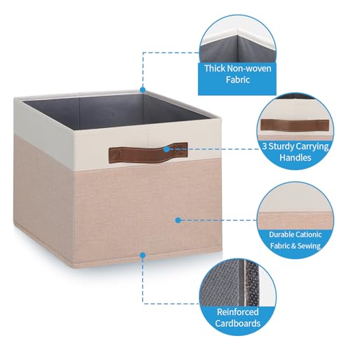 Large Fabric Storage Bins 6 Pack (Large-6 Pack / Beige Yellow & White)