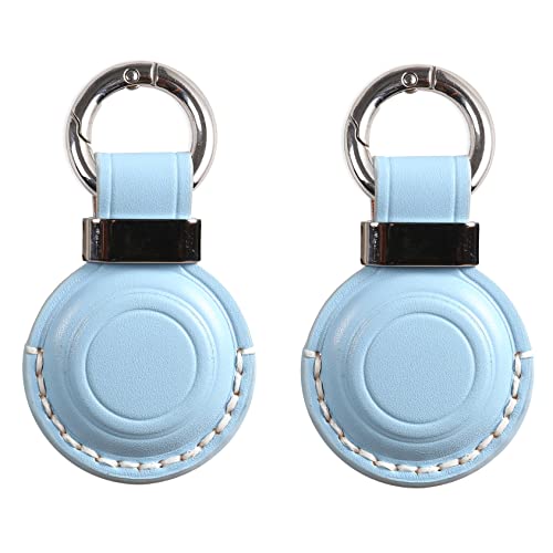 2 Pack KEEPXYZ Genuine Leather Keychain Holder Compatible with Airtag ([2 Pack] Blue V2.0)