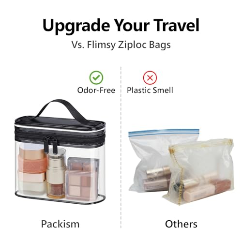 Clear Makeup Bag for Travel (Bright Black / Mixed Size Series (1 Medium + 1 Large))