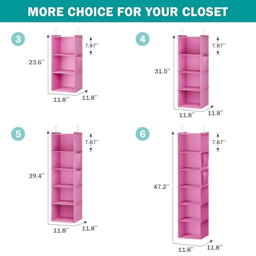 Hanging Closet Organizer and Storage (4-SHELF / Light Pink)