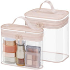 Clear Makeup Bag for Travel (Bright Pink / Mixed Size Series (1 Medium + 1 Large))