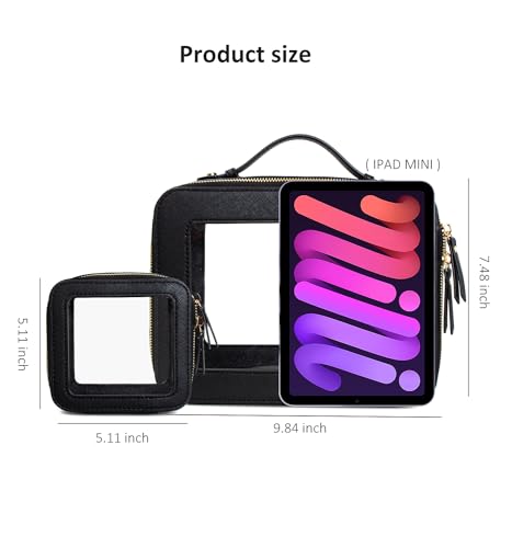2Pack Clear Toiletry Bag for Women Travel Makeup Bag (0-Large+Mini-Black)