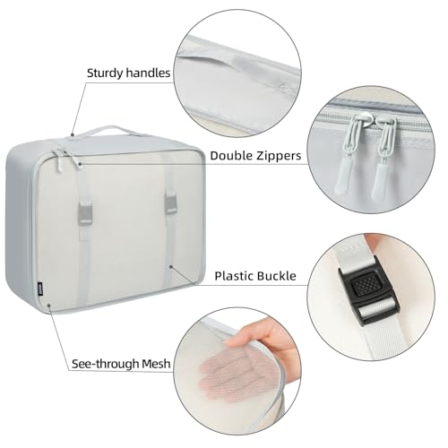 10 Set Packing Cubes Various Sizes Packing Organizer for Travel Accessories Luggage Carry On Suitcase (10-LightGrey / 10 Set-full Mesh)