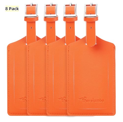 8 Pack Leather Luggage Tags for Suitcases Travel Tags (Orange)
