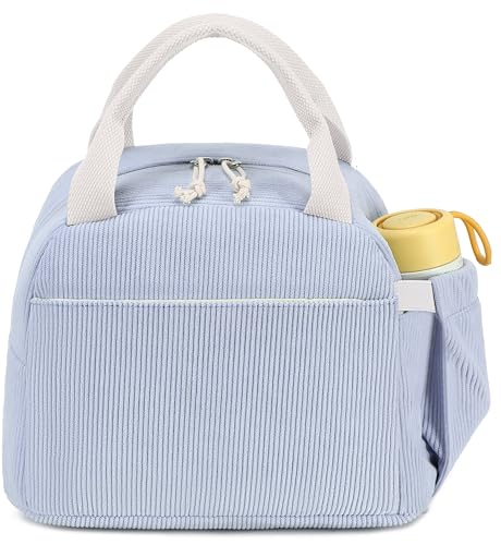 Lunch Bag for Women Men Cute Corduroy Lunch Tote Bags Reusable Insulated Lunch Box Large Capacity Reusable Insulated Cooler for Work Picnic or Travel (Corduroy Blue / 10L)