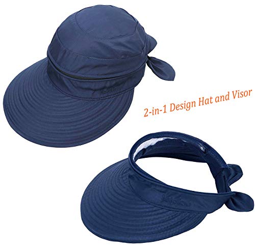 Sun Hats for Women with UV Protection Sun Hat Wide Brim Visor Summer Beach Outdoor Foldable Womens Caps Navy (One Size-Medium / Navy)