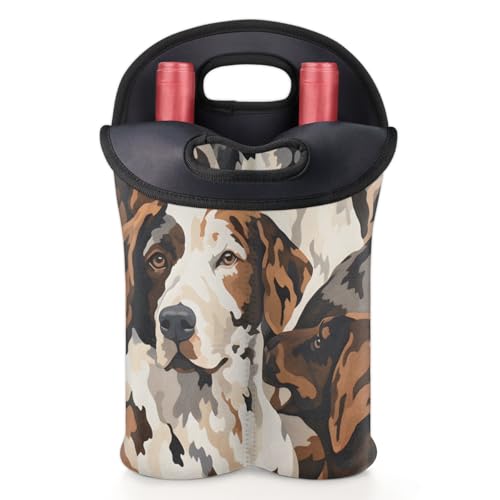 Dogs Animal 2 Bottle Wine Carrier Tote Bag Insulated Wine Bottles Neoprene Bag with Secure Carry Handle Portable Wine Cooler Bag for Travel Picnic Beach (Dogs Animal)