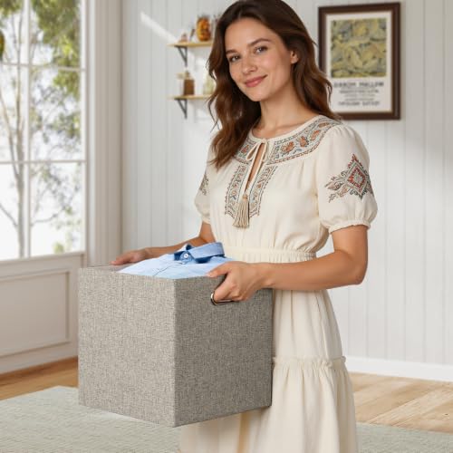 Collapsible Storage Bins (13×13×13/4pcs / Woven Coffee)