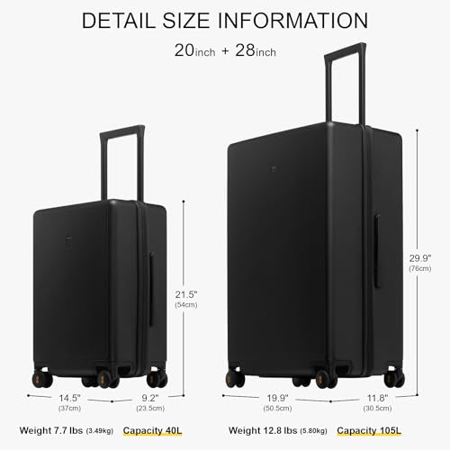 2 Piece Luggage Sets Black (Black / 20/28-Inch)