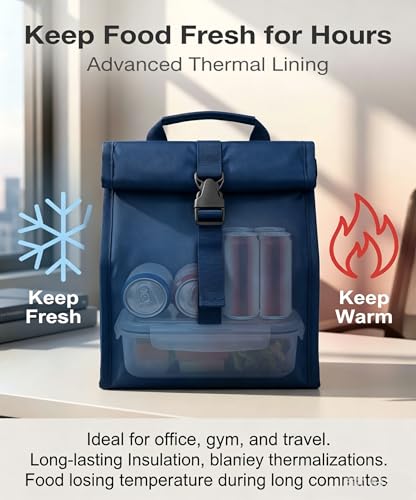 Insulated Foldable Lunch Bag (Navy Blue(Soft Fabric))