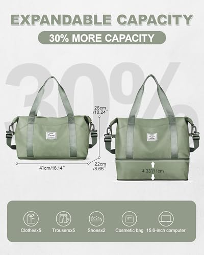 Large Travel Duffle Bag Carry On Weekender Bags for Women Men 18x14x8 Gym (A83-greygreen / X-large)
