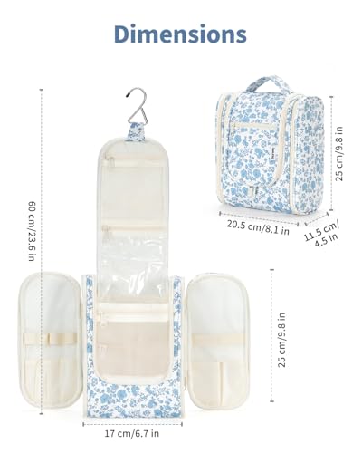 Hanging Travel Toiletry Bag for Women (B-Blue Flower / Medium)