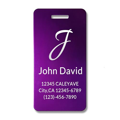 5Pack) Custom Personalized Luggage Tags-Customized Unique tag for Suitcase Backpack Travel,Bags (Purple(3.8×2) Name Initials) (Purple(3.8×2)name Initials)