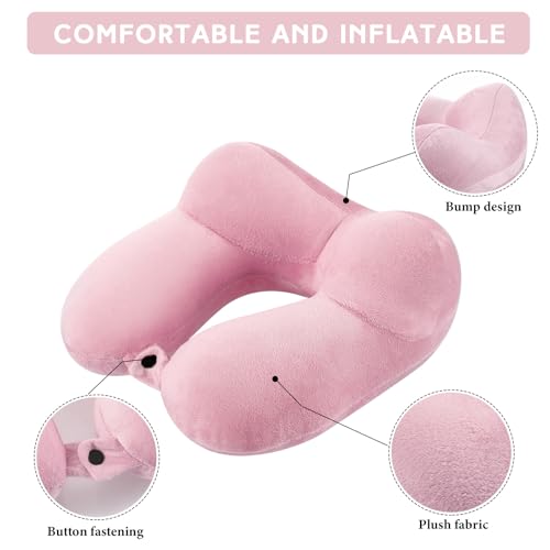 2 Pack Inflatable Travel Neck Pillow Airplane (Dark Gray,light Pink)