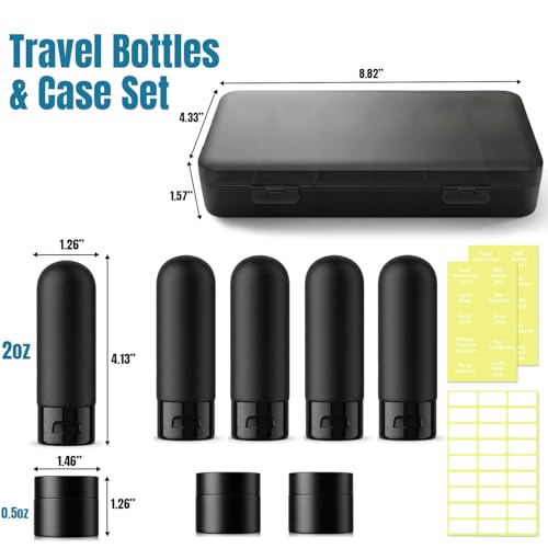 8 Pack Travel Bottles for Toiletries with Case (Black)