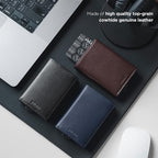 Pop up Card Wallet Minimalist Cash Wallets RFID Blocking Leather Smart Credit Card Holder with ID window for Men (Top-Grain Cowhide Black)