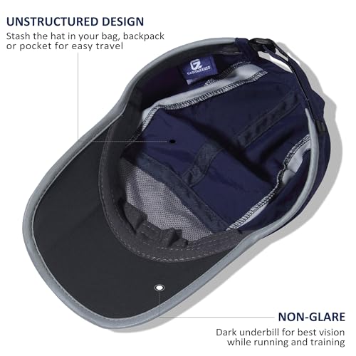 Baseball Cap Nylon Running Cap Outdoor Sports Hat for Men Women Adjustable Quick Drying Reflective Foldable UPF50+ Breath Mesh Water Repellency Race Performance Lightweight Navy (6 7/8-7 1/2 / Navy)