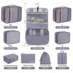 10 Set Packing Cubes Various Sizes Packing Organizer for Travel Accessories Luggage Carry On Suitcase (10-Grey / 10 Set-full Mesh)
