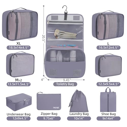 10 Set Packing Cubes Various Sizes Packing Organizer for Travel Accessories Luggage Carry On Suitcase (10-Grey / 10 Set-full Mesh)
