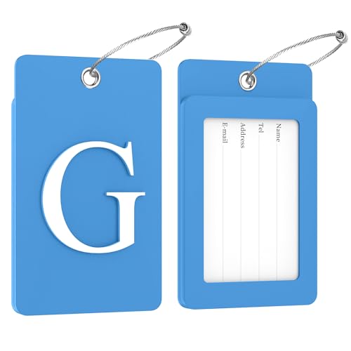 2 Pack Initial Luggage Tags for Suitcases Airplane Travel Essentials (Large G / Blue)