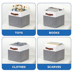 Foldable Fabric Storage Bins with Lids (10.5×10.5×10.5 / White&Grey)