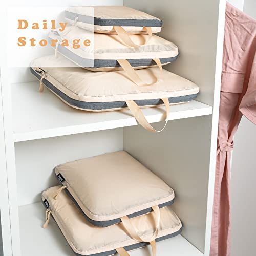 6 Set Ultralight Compression Packing Cubes Packing Organizer for Travel Accessories Luggage Suitcase Backpack (Cream70D / Cloth Pattern)