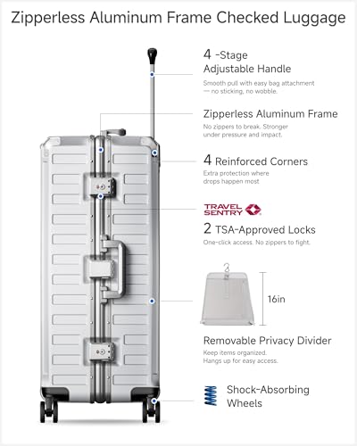 28 Inch Zipperless Checked Luggage (Silver Ivory / 28 Inch)
