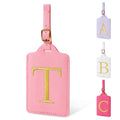 Personalized Initial Luggage Tags for Suitcase (Pink Leather,glod Letter / T)