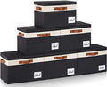 Fabric Storage Bins with Lids 6 Pack (Large-6 Pack / Black with White)