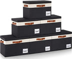 Fabric Storage Bins with Lids 6 Pack (Large-6 Pack / Black with White)