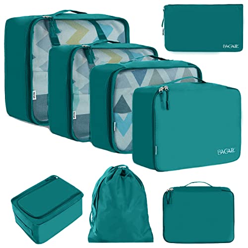 8 Set Packing Cubes Luggage Packing Organizers for Travel Accessories (Aqua Color / 8 Set)