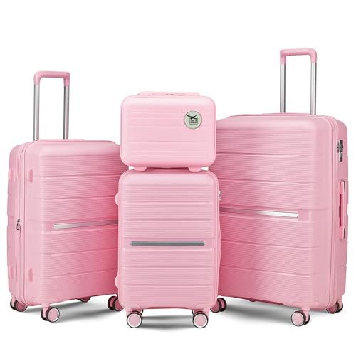 4 Piece Expandable Hardshell Pink Luggage Sets with Spinner Wheels (A#Pink / 4 Piece Set)