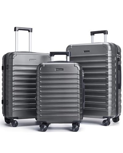 Luggage Sets 3 Pcs Suitcase with Wheels (Gray / 3-Piece Set-20 Inch/24 Inch/28 Inch)