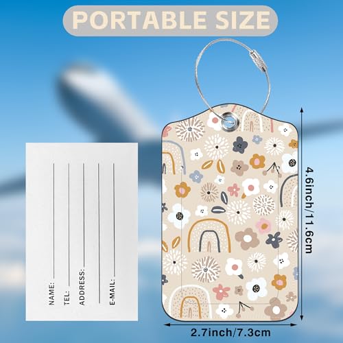 2 Pack Luggage Tags for Suitcases Boho Rainbow Flower Leather Luggage Tags Privacy Cover ID Label with Stainless Steel Loop and Address Card for Women Men Travel Bag Backpack (Boho Rainbow Flower)