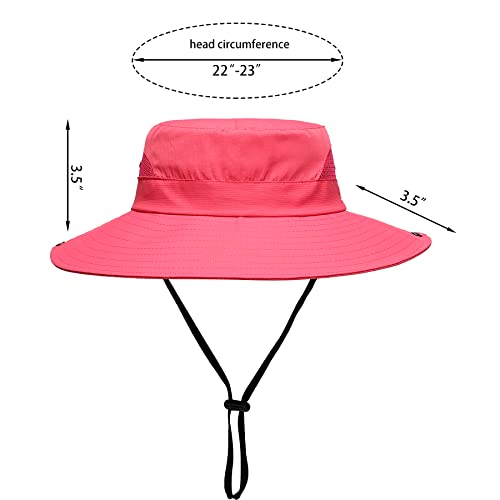Womens Summer Sun Hat Beach Hat Wide Brim Outdoor UV Protection Hat Foldable Cool Mesh Ponytail Bucket Hat (6-7 / Watermelon Red))